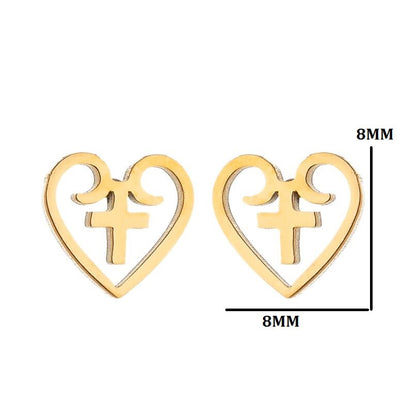 1 Pair Simple Style Heart Shape Flower Titanium Steel Ear Studs