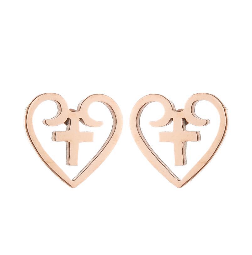 1 Pair Simple Style Heart Shape Flower Titanium Steel Ear Studs