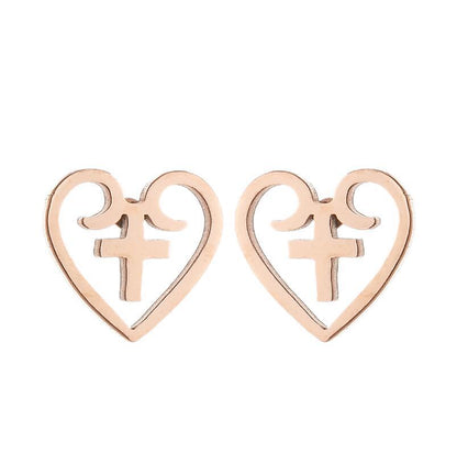 1 Pair Simple Style Heart Shape Flower Titanium Steel Ear Studs