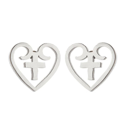 1 Pair Simple Style Heart Shape Flower Titanium Steel Ear Studs