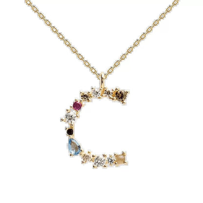 Classic Style Letter Copper Plating Inlay Artificial Gemstones Pendant Necklace