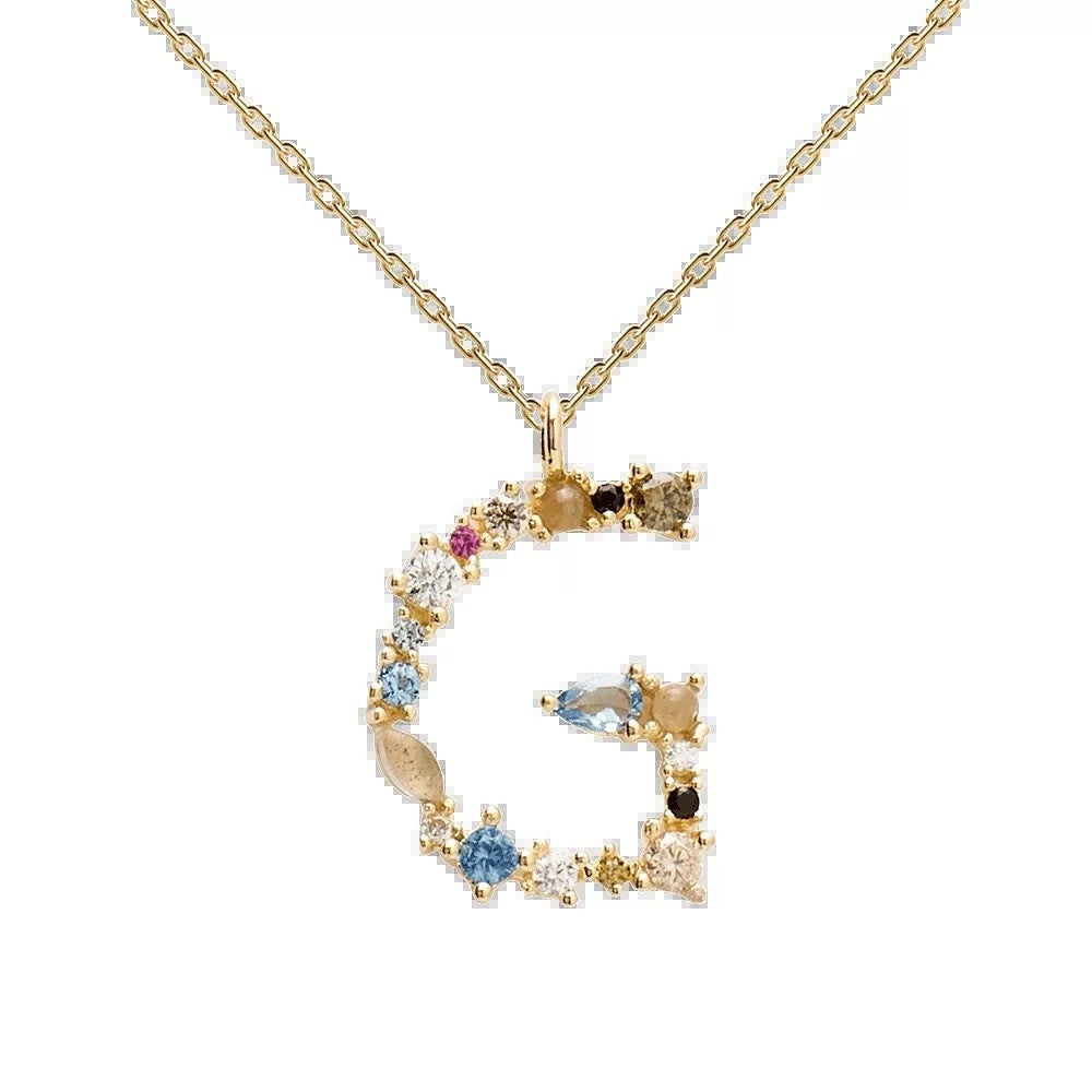 Classic Style Letter Copper Plating Inlay Artificial Gemstones Pendant Necklace