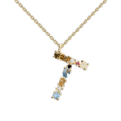 Classic Style Letter Copper Plating Inlay Artificial Gemstones Pendant Necklace