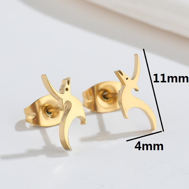 1 Pair Fashion Dog Dinosaur Giraffe Titanium Steel Ear Studs