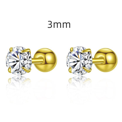 Fashion Solid Color Sterling Silver Plating Inlay Zircon Ear Studs 1 Pair