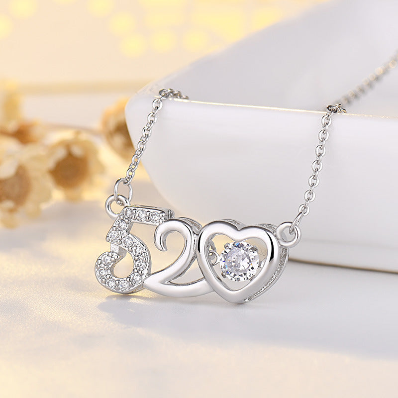 Fashion Number Heart Shape Copper Plating Zircon Pendant Necklace