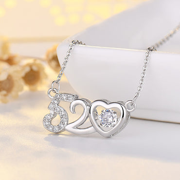 Fashion Number Heart Shape Copper Plating Zircon Pendant Necklace