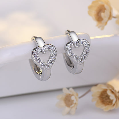 Lady Heart Shape Copper Plating Inlay Zircon Hoop Earrings 1 Pair