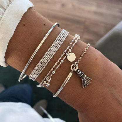 Simple Smooth Tassel Multi-layer Chain Disc Bracelet 4-piece Set