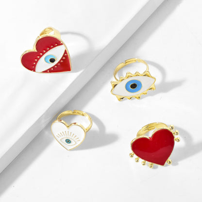 1 Piece Cute Heart Shape Eye Alloy Enamel Women's Open Ring