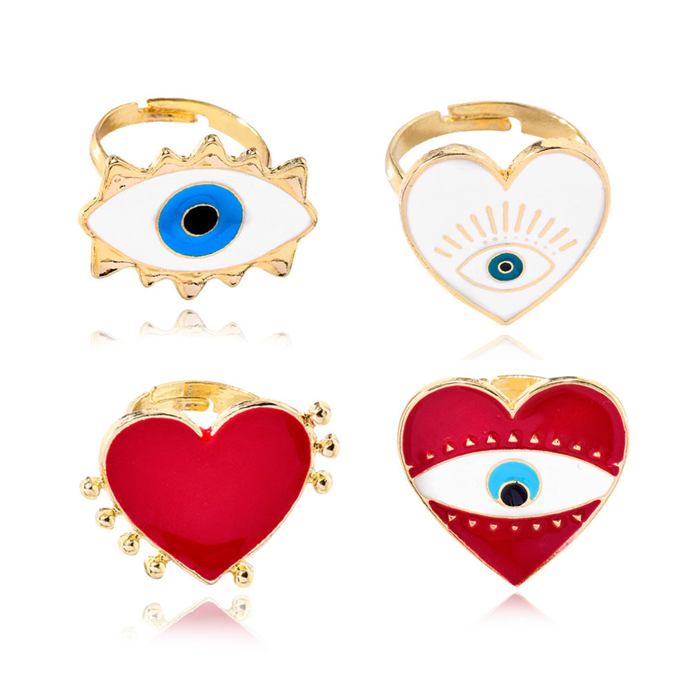 1 Piece Cute Heart Shape Eye Alloy Enamel Women's Open Ring