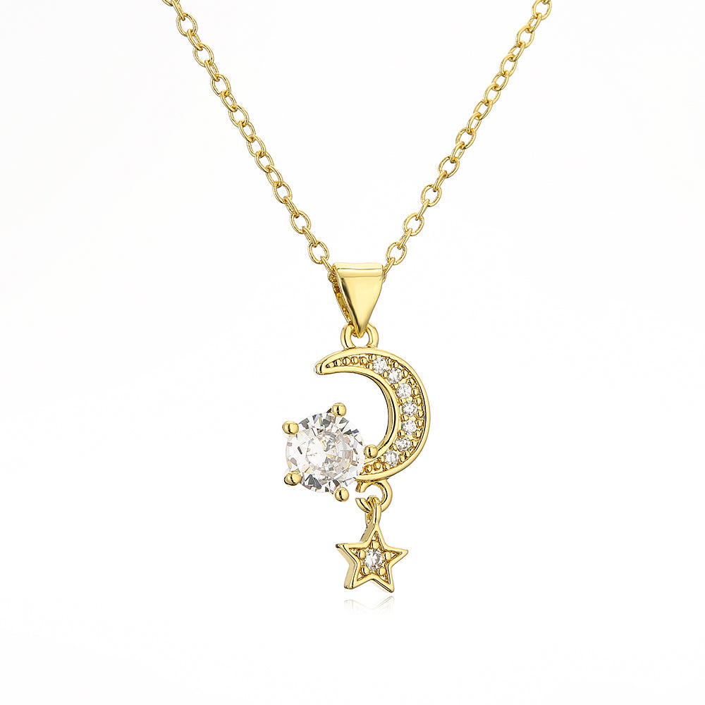 1 Piece Fashion Star Moon Copper Plating Inlay Zircon Pendant Necklace