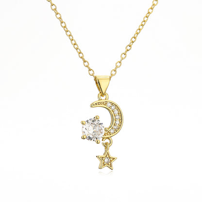 1 Piece Fashion Star Moon Copper Plating Inlay Zircon Pendant Necklace