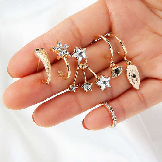 1 Set Fashion Star Leaves Eye Metal Copper Inlay Artificial Pearls Zircon 18k Gold Plated Women's Earrings