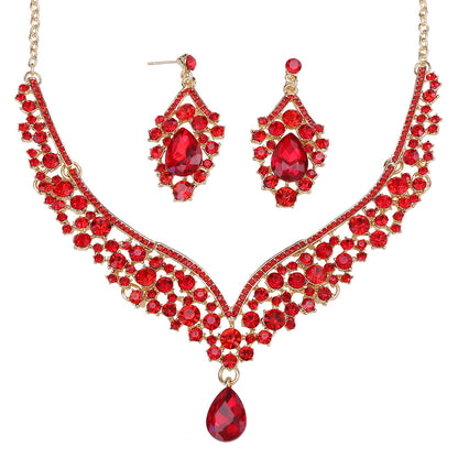 1 Set Elegant Water Droplets Alloy Rhinestone Women's Earrings Necklace