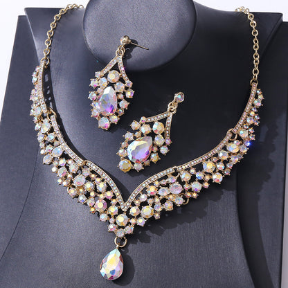 1 Set Elegant Water Droplets Alloy Rhinestone Women's Earrings Necklace