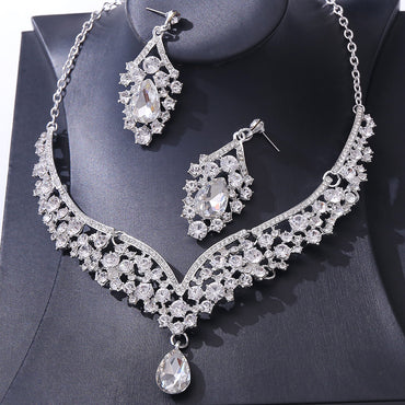 1 Set Elegant Water Droplets Alloy Rhinestone Women's Earrings Necklace