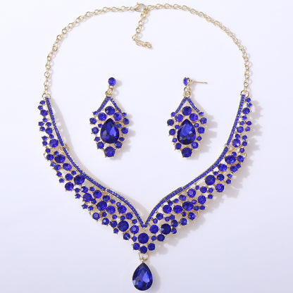 1 Set Elegant Water Droplets Alloy Rhinestone Women's Earrings Necklace