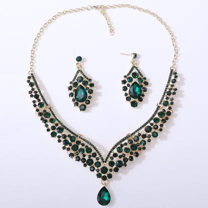 1 Set Elegant Water Droplets Alloy Rhinestone Women's Earrings Necklace