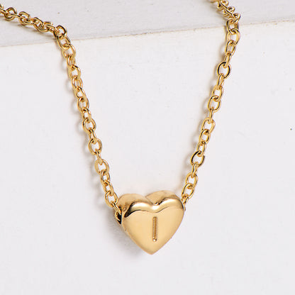 Stainless Steel Plating 18k Gold Exquisite Heart-shaped Letter Pendant Necklace