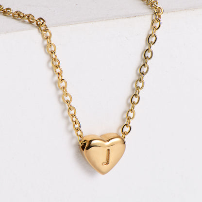 Stainless Steel Plating 18k Gold Exquisite Heart-shaped Letter Pendant Necklace