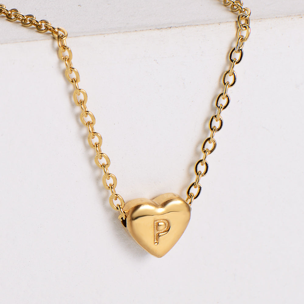 Stainless Steel Plating 18k Gold Exquisite Heart-shaped Letter Pendant Necklace