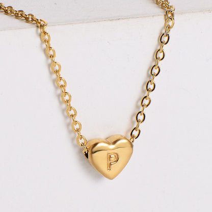 Stainless Steel Plating 18k Gold Exquisite Heart-shaped Letter Pendant Necklace