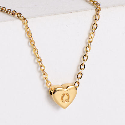 Stainless Steel Plating 18k Gold Exquisite Heart-shaped Letter Pendant Necklace