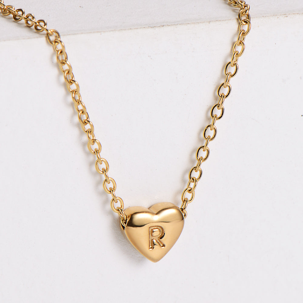 Stainless Steel Plating 18k Gold Exquisite Heart-shaped Letter Pendant Necklace