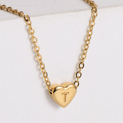 Stainless Steel Plating 18k Gold Exquisite Heart-shaped Letter Pendant Necklace