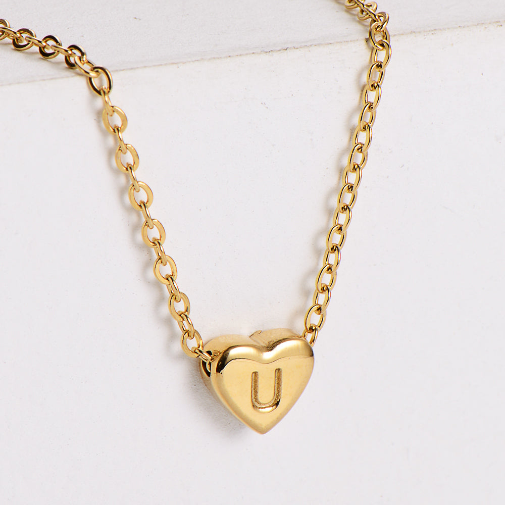 Stainless Steel Plating 18k Gold Exquisite Heart-shaped Letter Pendant Necklace