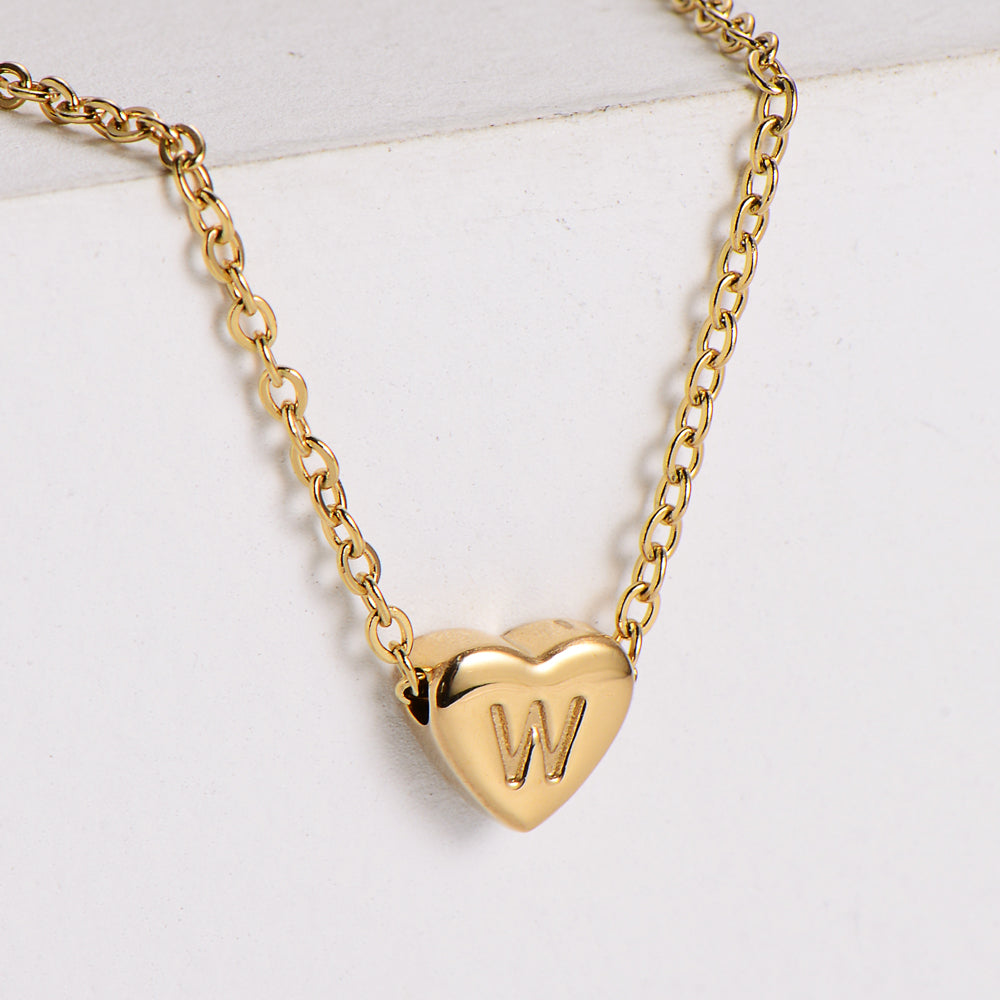 Stainless Steel Plating 18k Gold Exquisite Heart-shaped Letter Pendant Necklace