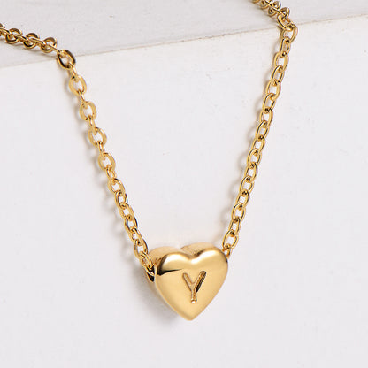 Stainless Steel Plating 18k Gold Exquisite Heart-shaped Letter Pendant Necklace