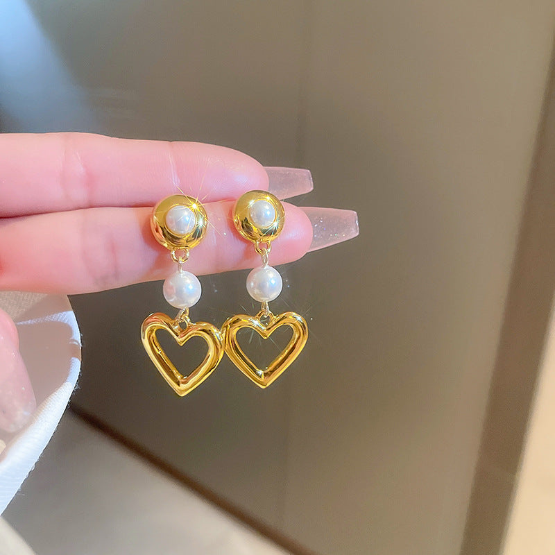 Sweet Heart Shape Alloy Inlay Pearl Women's Drop Earrings