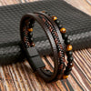 Hip-Hop Retro Round Pu Leather Natural Stone Knitting Men'S Bracelets