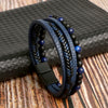 Hip-Hop Retro Round Pu Leather Natural Stone Knitting Men'S Bracelets