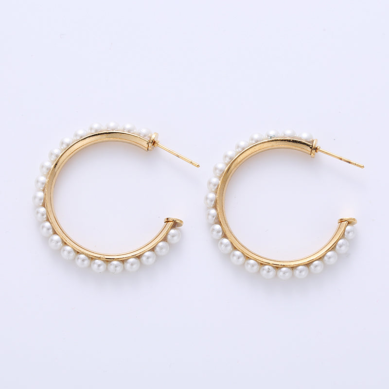 1 Pair Fashion Round Stainless Steel Inlay Pearl Earrings