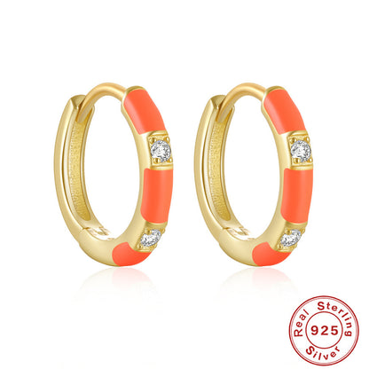 1 Pair Fashion Color Block Sterling Silver Enamel Plating Inlay Zircon Hoop Earrings