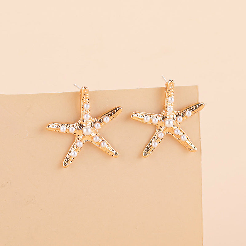 1 Pair Simple Style Starfish Alloy Inlay Pearl Women's Earrings