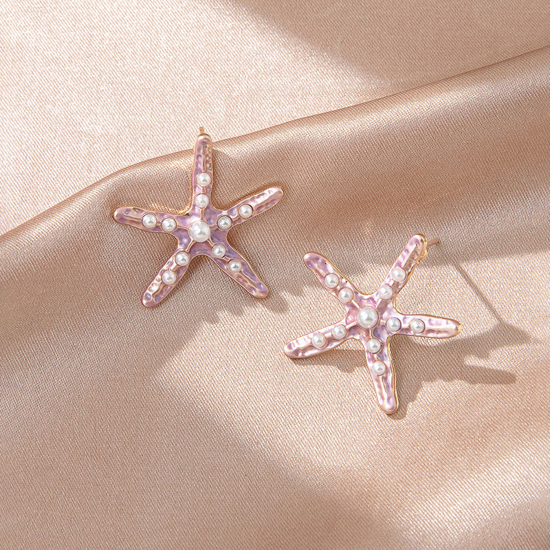 1 Pair Simple Style Starfish Alloy Inlay Pearl Women's Earrings