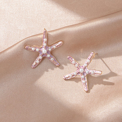 1 Pair Simple Style Starfish Alloy Inlay Pearl Women's Earrings