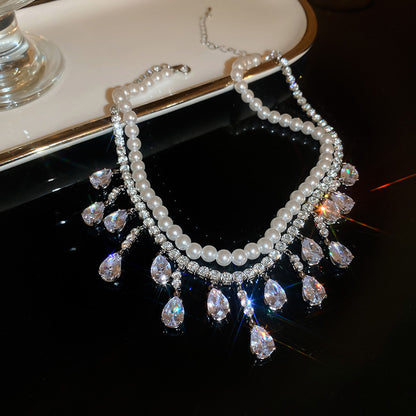 1 Piece Baroque Style Water Droplets Rhinestone Pearl Inlay Zircon Women's Layered Necklaces