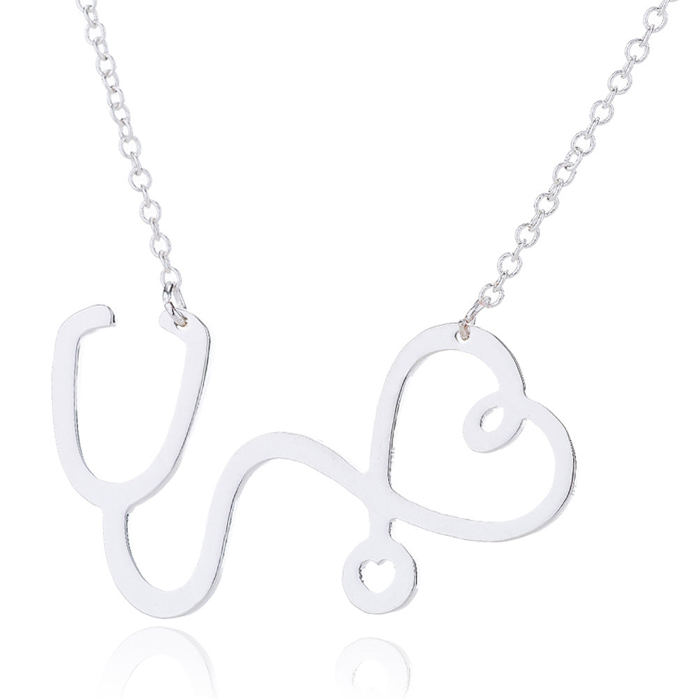 1 Piece Fashion Electrocardiogram Heart Shape Stainless Steel Plating Necklace