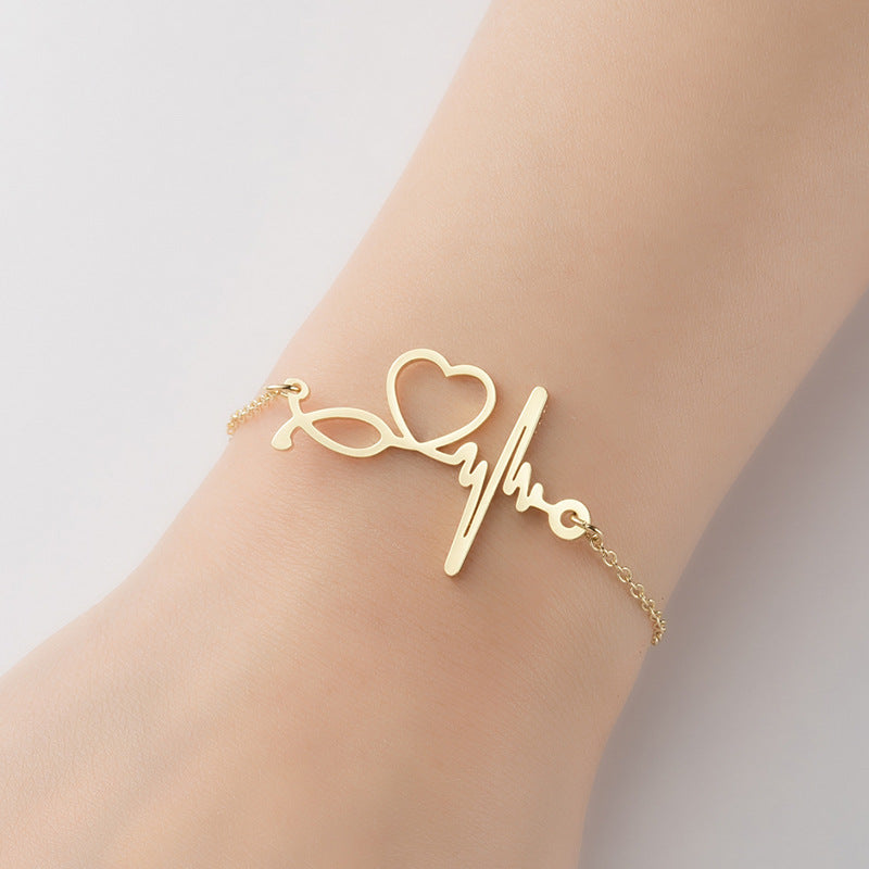 Fashion Heart Shape 201 Stainless Steel 18K Gold Plated Bracelets In Bulk