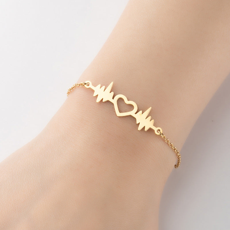 Fashion Heart Shape 201 Stainless Steel 18K Gold Plated Bracelets In Bulk