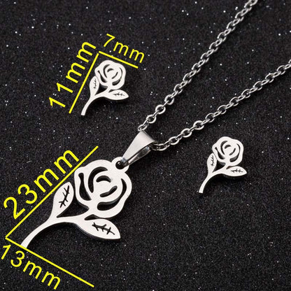 1 Piece 1 Pair Casual Heart Shape Titanium Steel Plating Earrings Necklace