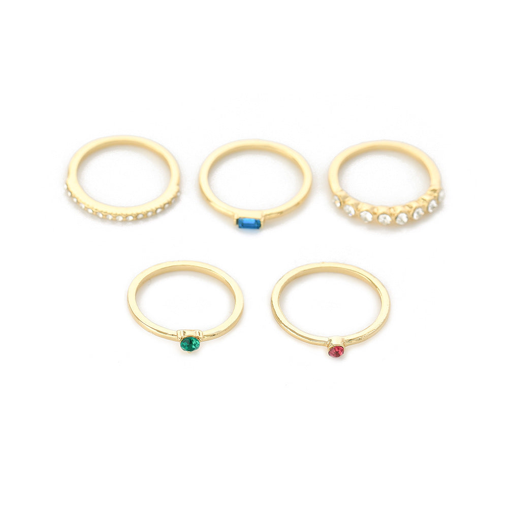 5 Piece Set Simple Style Geometric Alloy Titanium Steel Inlay Artificial Gemstones Women's Rings