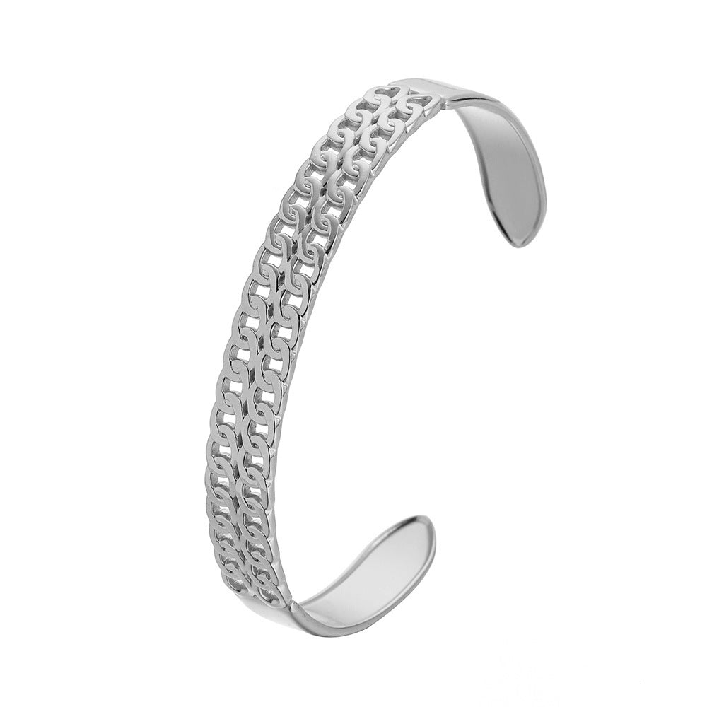 1 Piece Simple Style Square Leaves Heart Shape Titanium Steel Plating Hollow Out Bangle