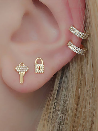 1 Pair Ins Style Lock Copper Inlay Zircon Ear Studs