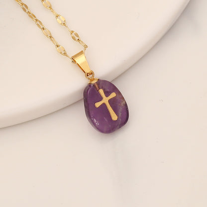 1 Piece Fashion Cross Stainless Steel Natural Stone Pendant Necklace